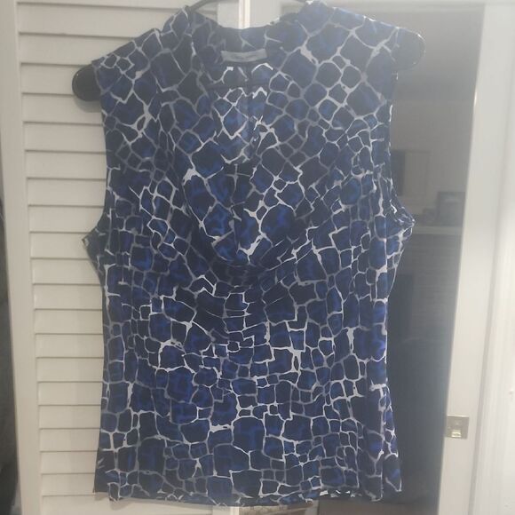 Calvin Klein Blue and White Patterned Tank Top - Picture 1 of 6